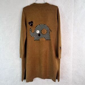 Women's Long Cardigan Brown Sweater with Elephant on the back Size Medium